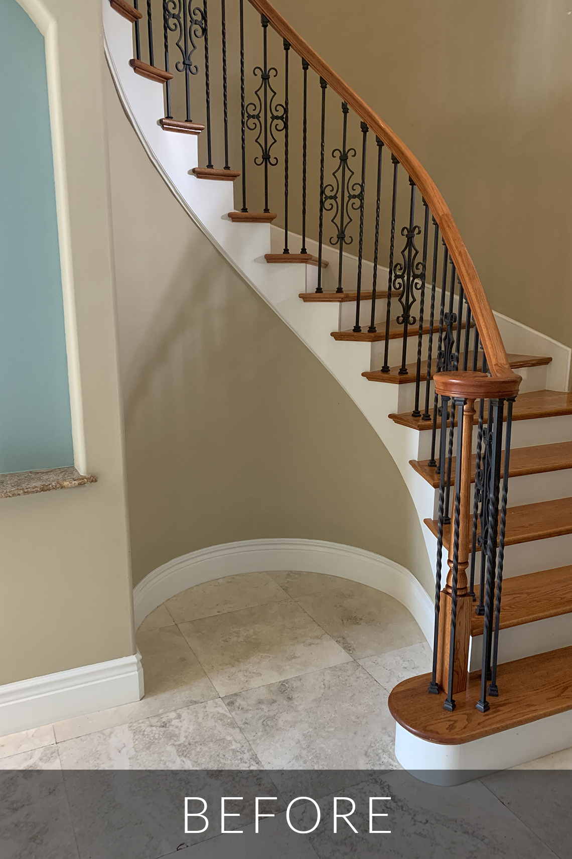 Curved staircase before renovation
