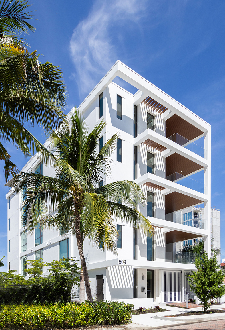 Mid rise modern condo building exterior