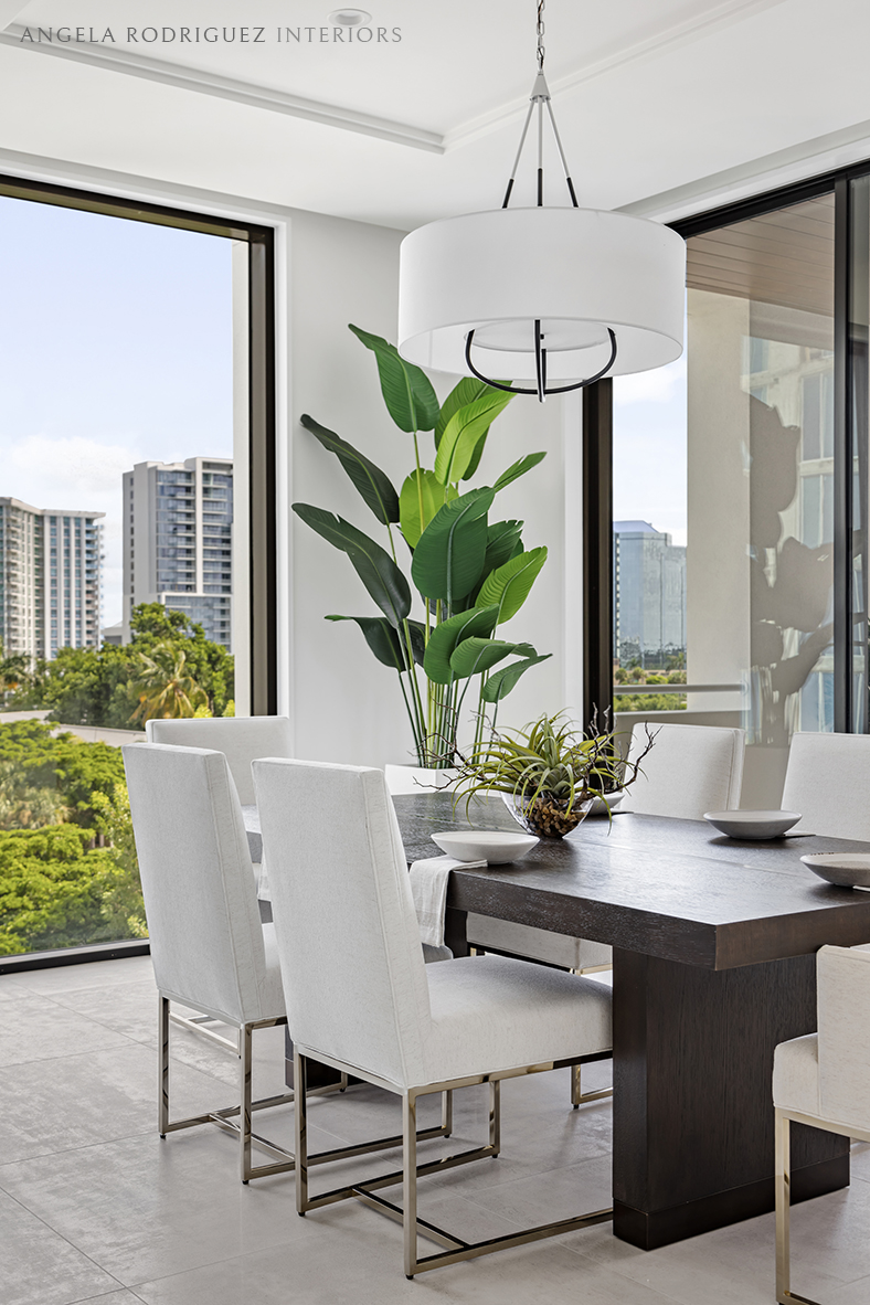 Contemporary dining room with city view