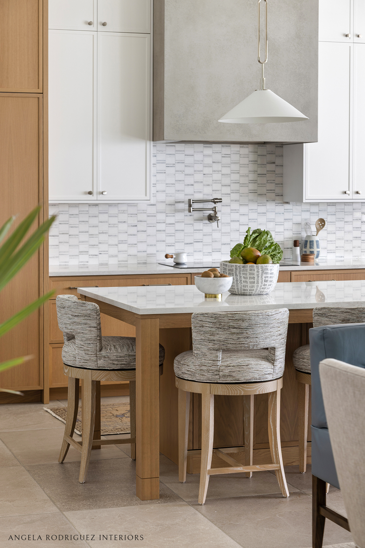 Kitchen with oak and white painted cabinetry