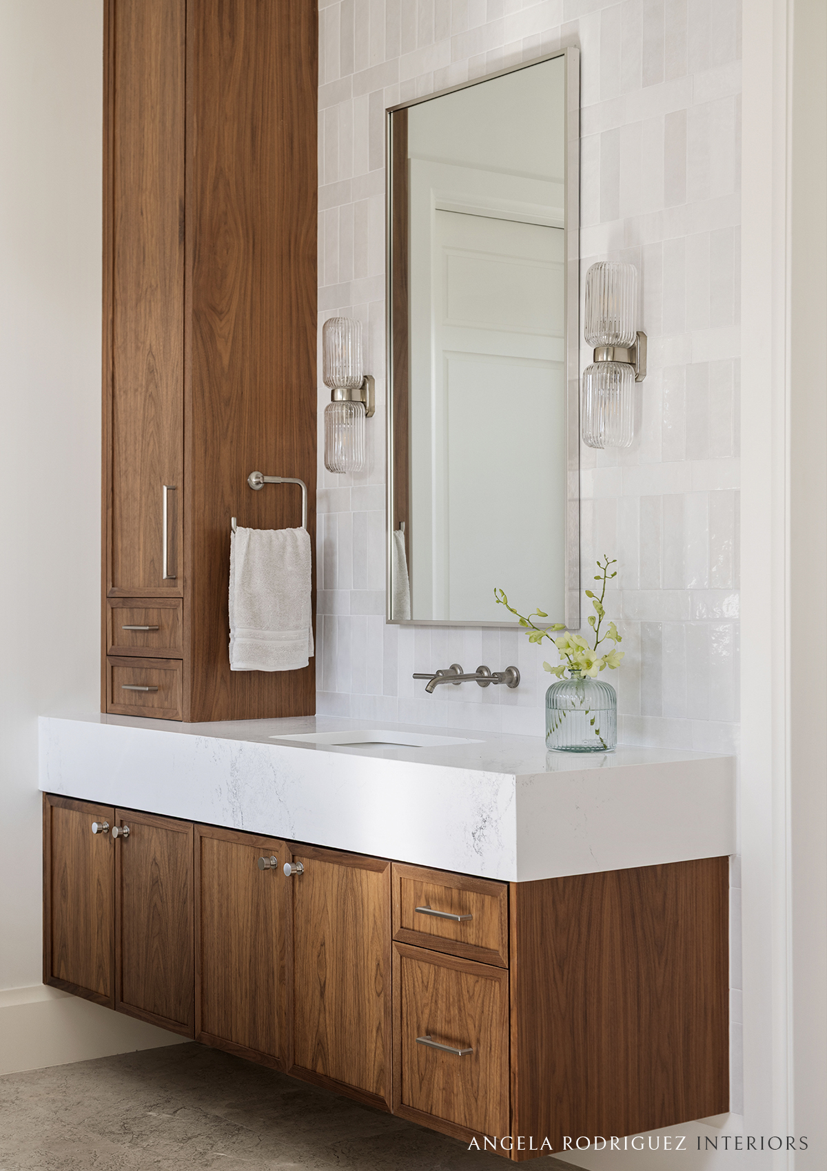 Luxurious walnut bathroom cabinetry