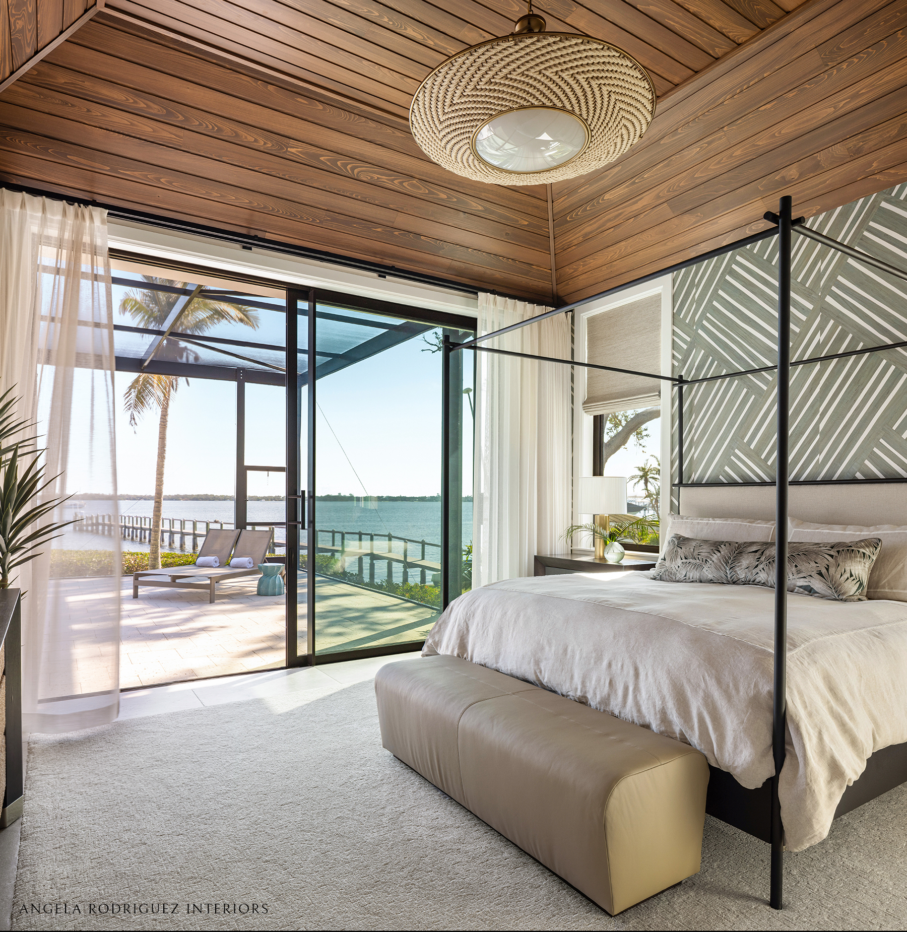 Bedroom with wood ceiling
