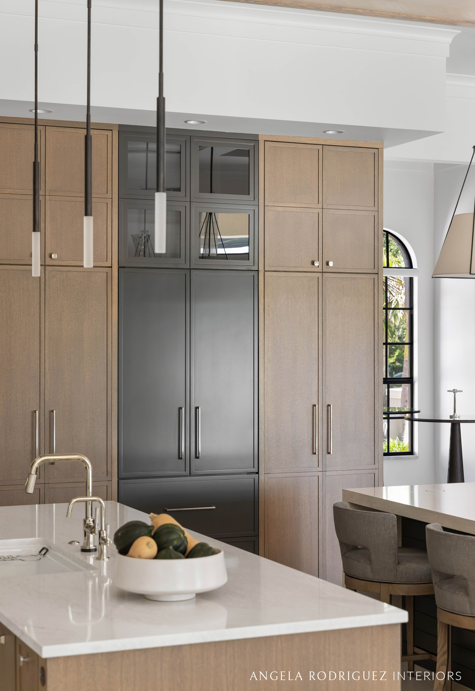 Custom kitchen cabinetry in two neutral finishes
