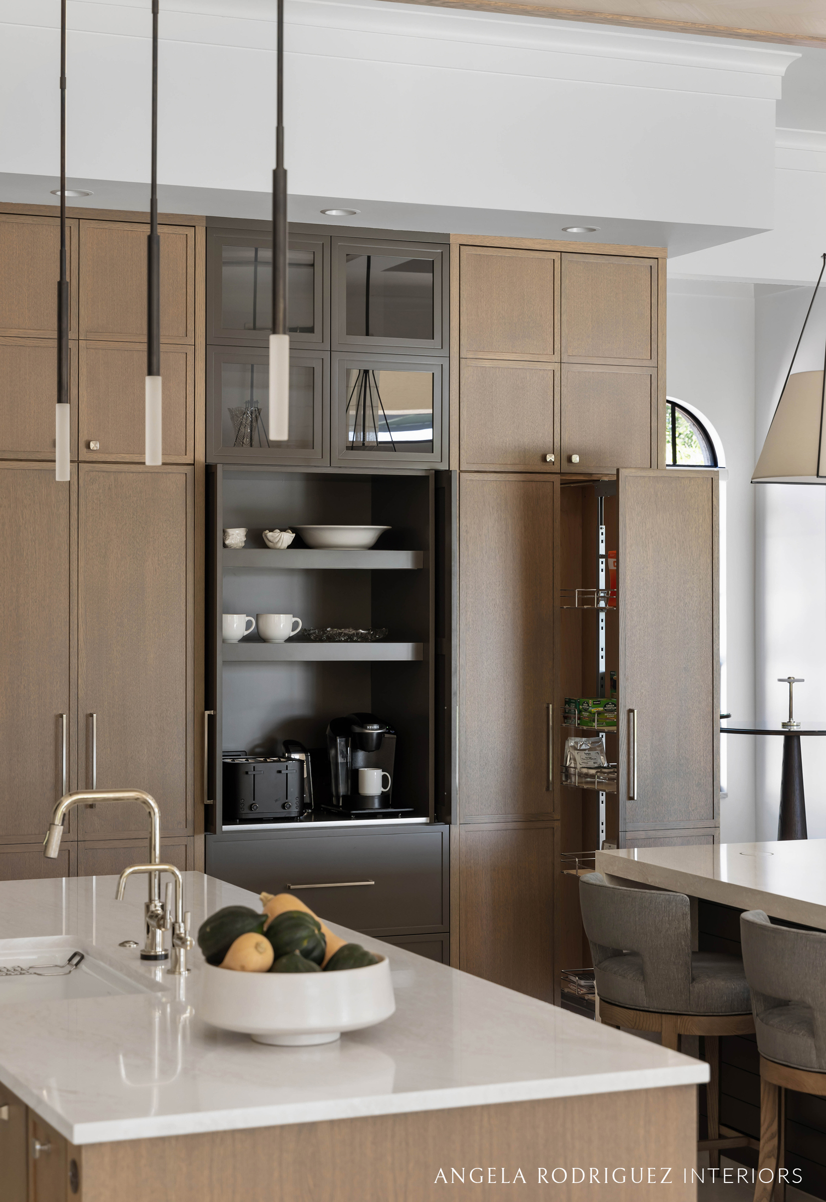 Custom kitchen cabinetry with pantry pull-out organizer